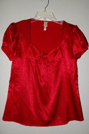 +MBAMG #25-300  "Chenault Bow Neckline Red Satin Shirt"
