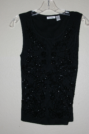 +MBAMG #25-080  "Ravel Black Knit Floral Bead Tank"