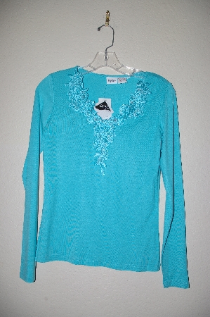 +MBAMG #25-085  "Together Turquoise Blue Floral Embroidered Top"