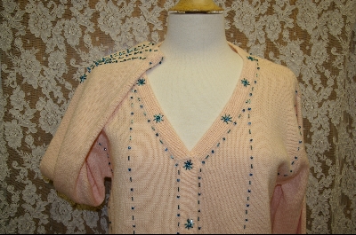 +MBA #7873   "StoryBook Knits Limited Edition Peach Colored Hand Beaded Sweater