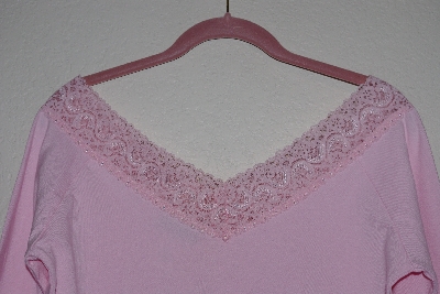 +MBANF #603  "Body Central Fancy Lace & Bead Trimed Pink Stretch Top"