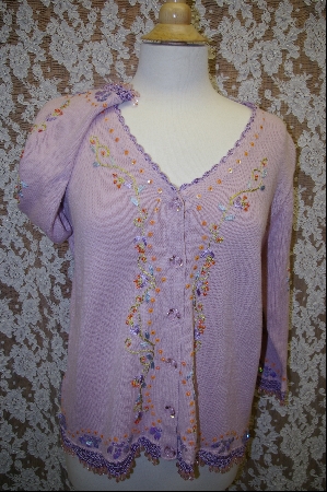 +MBA #7856   "StoryBook Knits Limited Edition Lavender  Floral & Fringed Sweater