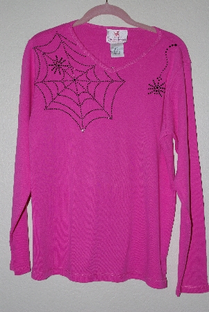 +MBANF #631  "Quacker Factory Pink Spiderweb Embelished Long Sleve T"