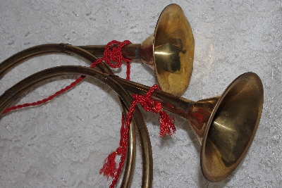 +MBAMG #11-0671  "Set Of 2 Brass Hunter Horn Ornaments"