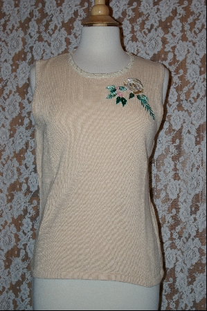 +MBA #7848   "StoryBook Knits Limited Edition Cream Colored Rose Embroidered Tank