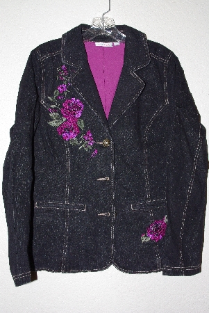 +MBAMG #79-098  "Denim & Co Black Denim Floral Embroidered Jacket"