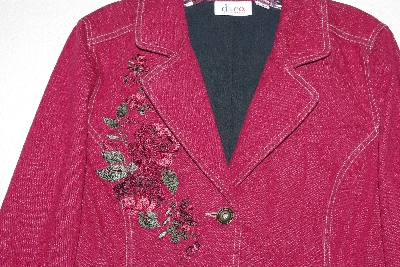 +MBAMG #79-172  "Denim & Co Red Floral Embroidered Denim Jacket"