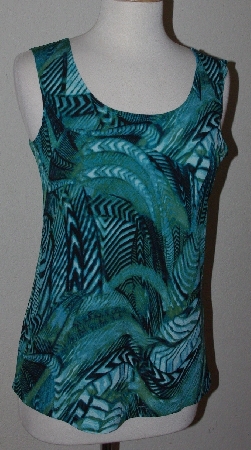 +MBA #3030-0111  "Kate & Mallory Teal Printed Chiffon Roll Tab Sleeved Cascade Cardigan & Knit Tank Set"